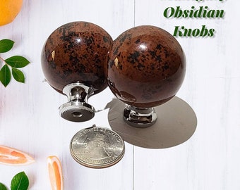 Large Mahogany Obsidian Sphere Drawer Knobs