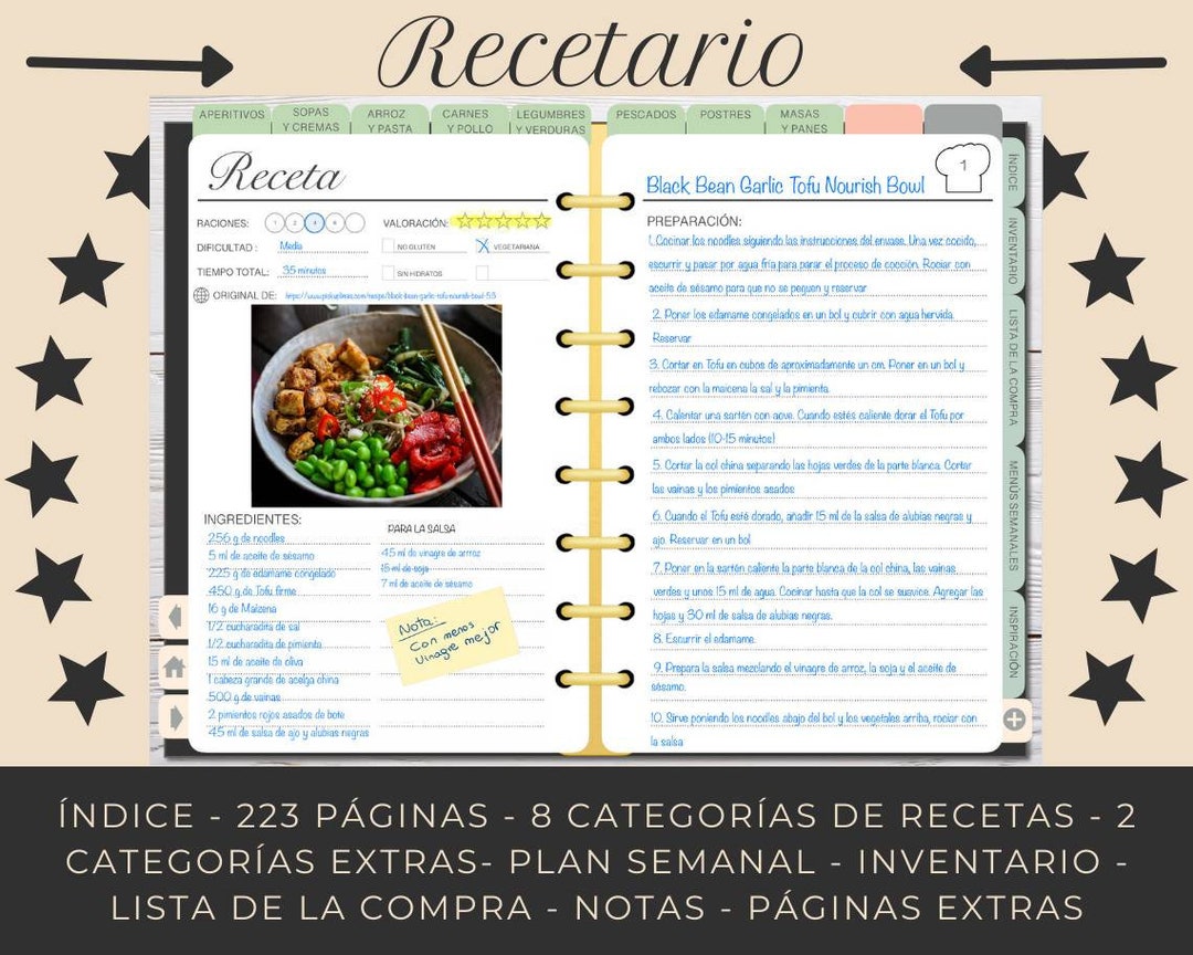Cuaderno de recetas digital español. Recetario de cocina en blanco para  iPad y tablets. Libro de cocina para Goodnotes y Noteshelf -  México