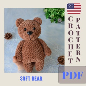 Crochet Pattern Bear PDF English, Plush stuffed bear pattern, Amigurumi baby toy, DIY tutorial, Plush yarn pattern, digital crochet bear