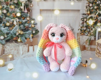 Handgemaakt gehaakt roze knuffeldier, kerstcadeau, konijn pluche, konijn pop pluche cadeau voor babyshower, verjaardagscadeau. Paashaas