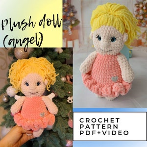 Crochet  doll pattern PDF.  Cute crochet angel pattern with wings. Amigurumi Pattern. Bunny pattern for beginners. Plush rabbit tutorial.