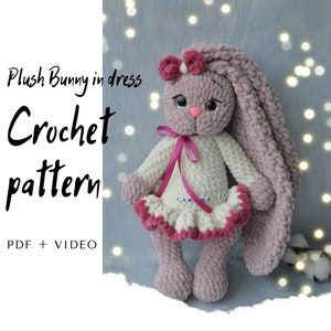 Häkelanleitung Häschen PDF englisch, Plüsch Häschen, Amigurumi Baby Spielzeug DIY Anleitung Häschen Plüsch Häschen im Kleid