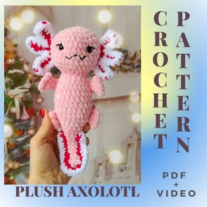 Chunky axolotl Amigurumi crochet pattern. Axolotl plush toy tuturial. Amigurumi  Mexican dragon tuturial for beginners. Easy pattern DIY