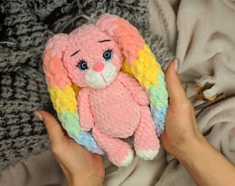 Stuffed bunny. Handmade crochet pink stuffed bunny animal, Christmas gift, rabbit plush, bunny doll plush gift for є birthday. Easter bunny