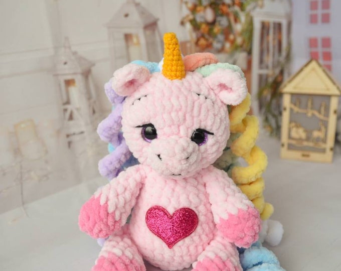 Rainbow stuffed unicorn toy, Stuffed Unicorn Toy, Unicorn Plush, Christmas personalized gifts,   Crochet amigurumi, Baby shower unicorn