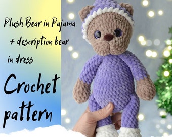 PDF Pattern Crochet Bear . Amigurumi Pattern plush toy. Christmas bear pattern, bear crochet for baby. Crochet pattern for begginer