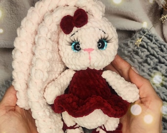 Crochet plush bunny doll, Cute Crochet Ballerina Bunny big eyed/ Stuffed Bunny toy/ Amigurumi Bunny /Christmas gift, Soft bunny in dress toy