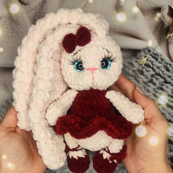 Crochet plush bunny doll, Cute Crochet Ballerina Bunny big eyed/ Stuffed Bunny toy/ Amigurumi Bunny /Christmas gift, Soft bunny in dress toy