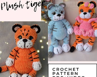 Tiger crochet Pattern PDF English, Plush stuffed tiger pattern, Amigurumi tiger baby toy DIY tutorial Tiger plush pattern digital download