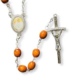 Wooden Rosary with Silver-Tone Scorzelli Crucifix and Pope Francis Centerpiece