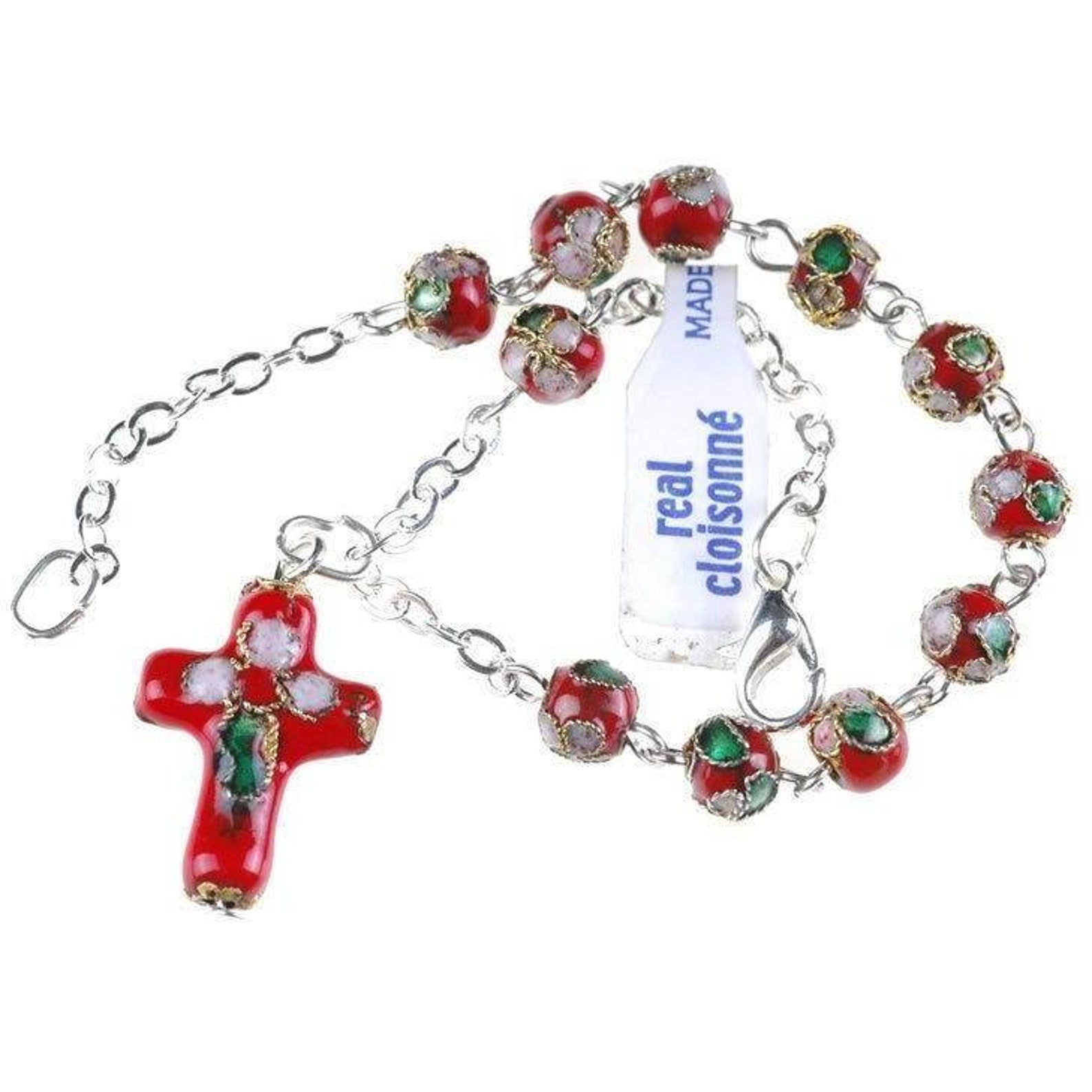 Red Cloisonne Rosary Bracelet Blessed by Pope on Request Etsy