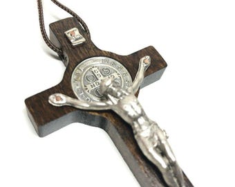 St. Benedict 3" Dark Wood Crucifix – Exorcism – Pectoral Cross
