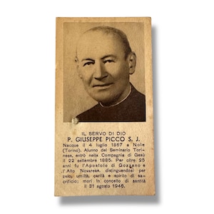 Carte sainte vintage de Servo di Dio Cesare M. Barzaghi avec relique