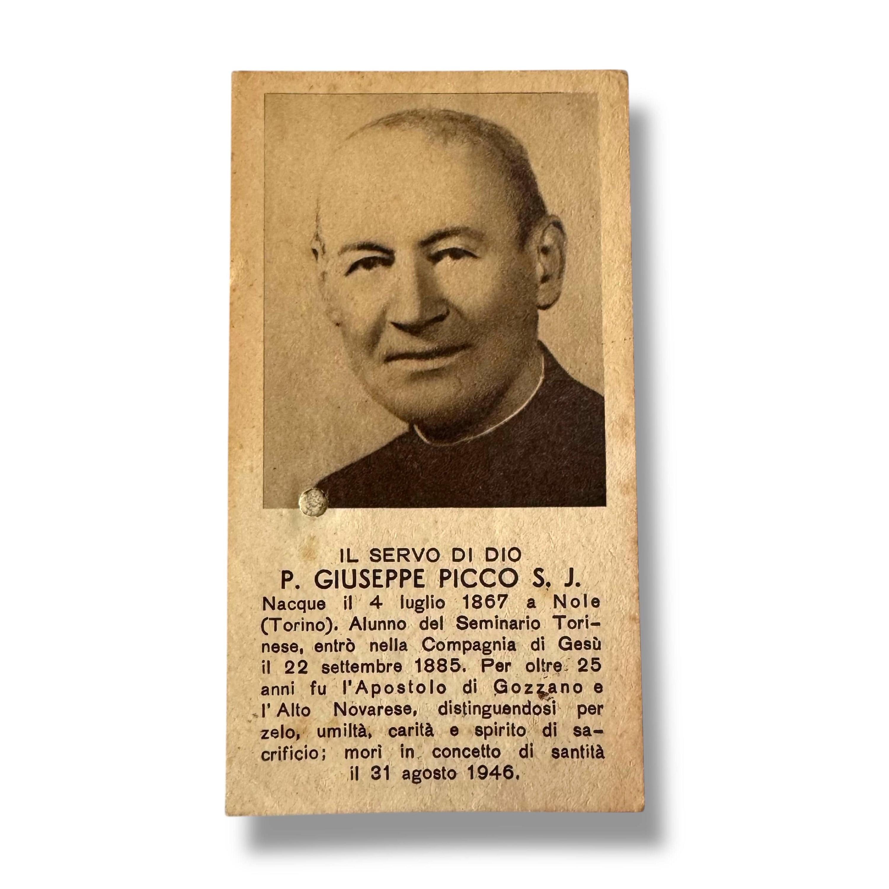 Vintage Holy Card of Servo di Dio P. Giuseppe Picco with Relic