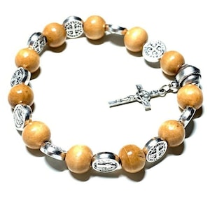 Blessed St. Benedict Wooden Bead Rosary Bracelet with Crucifix