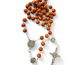 St Benedict Rosary - Brown wooden beads - Blessed by Pope Leo XIV
