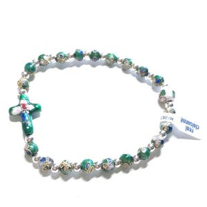 Green Stretch Cloisonne Bracelet - Blessed By Pope - Religious Jewelery