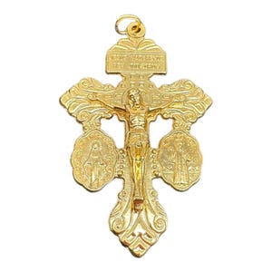 Gold Tone 3-Way Pardon Indulgence Crucifix w/ St. Benedict & Miraculous Medals