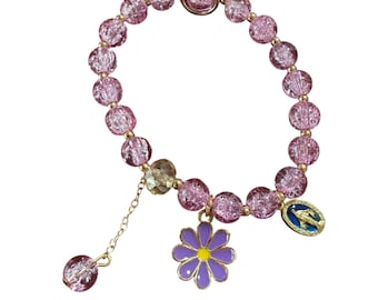 Italian Violet Glass Bracelet - Elastic Bangle - Blessed By Pope