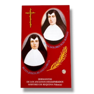 Carte sainte vintage d'Hermanitas de los Ancianos Desamparados avec relique