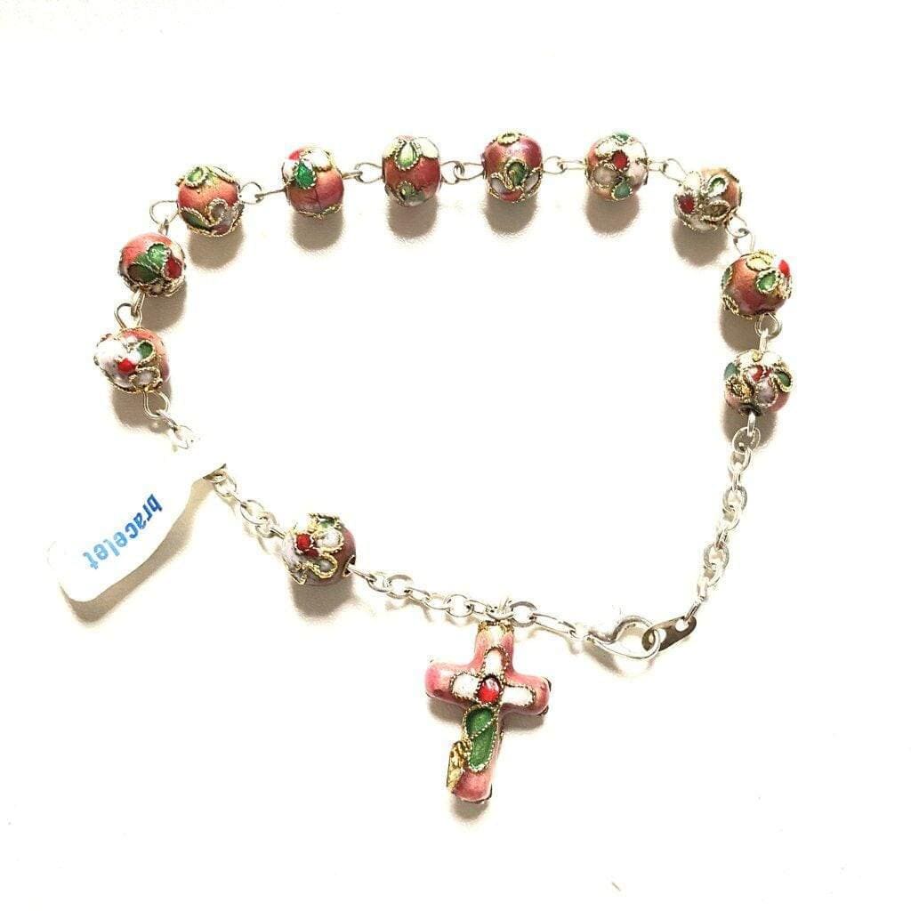 Pink Cloisonne Rosary Bracelet Blessed By Pope On Request