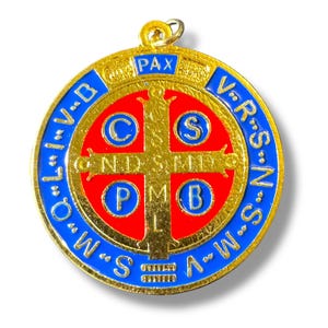 St Benedict Enamel 1&quot; 1/2 Brass Medal - Catholic - Protection- Blessed By Pope