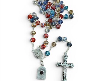 St. Padre Pio Relic Rosary - Multi-color glass - Blessed by Pope Leo XIV