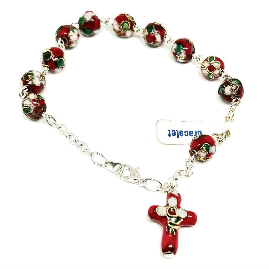 Red Cloisonne Rosary Bracelet Blessed by Pope on Request Etsy