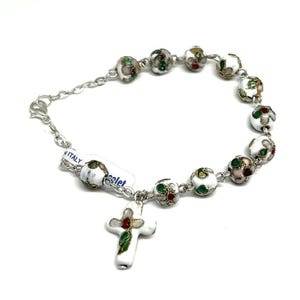 White Cloisonne Rosary Bracelet Glass - Blessed By Pope