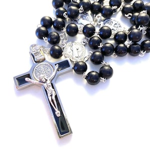 St. Benedict Black Wooden Rosary - Blessed By Pope - San Benito