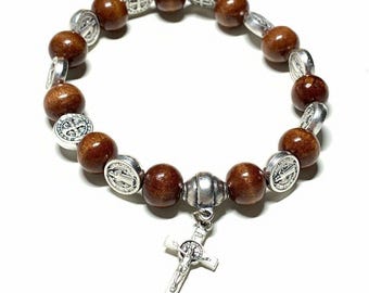 Wooden St. Benedict Medal Stretch Bracelet – Blessed by Pope
