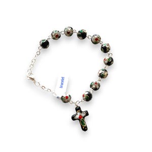 Black Cloisonne Rosary Bracelet Blessed By Pope On Request - Glass