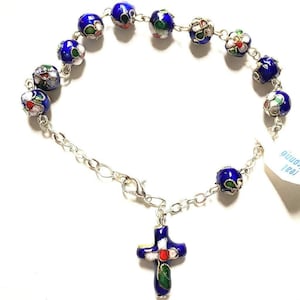 Blue Cloisonne Rosary Bracelet Blessed By Pope On Request