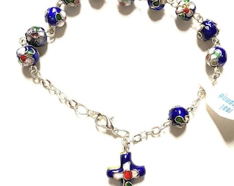 Blue Cloisonne Rosary Bracelet Blessed By Pope On Request