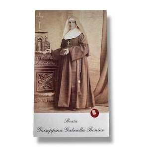 Carte sainte vintage de Beata Giuseppina Gabriella Bonino avec relique