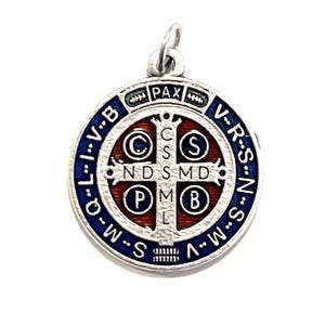 St Benedict Red And Blue Enamel 1&quot; Medal Catholic Exorcism - Blessed By Pope