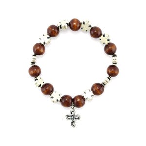 Dark Wood Bracelet w/ Celtic Cross & Four-Way Cross Pendant - Blessed By Pope