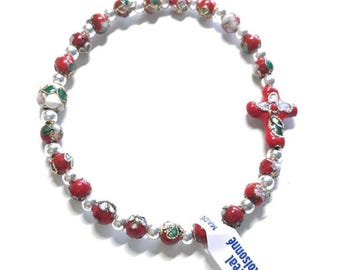 Red Stretch Bracelet Cloisonne - Blessed by Pope - Religious Jewelery