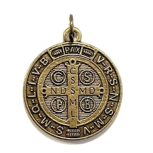 St. Saint Benedict 1" Bronze Tone Medal - Catholic Pendant - Exorcism