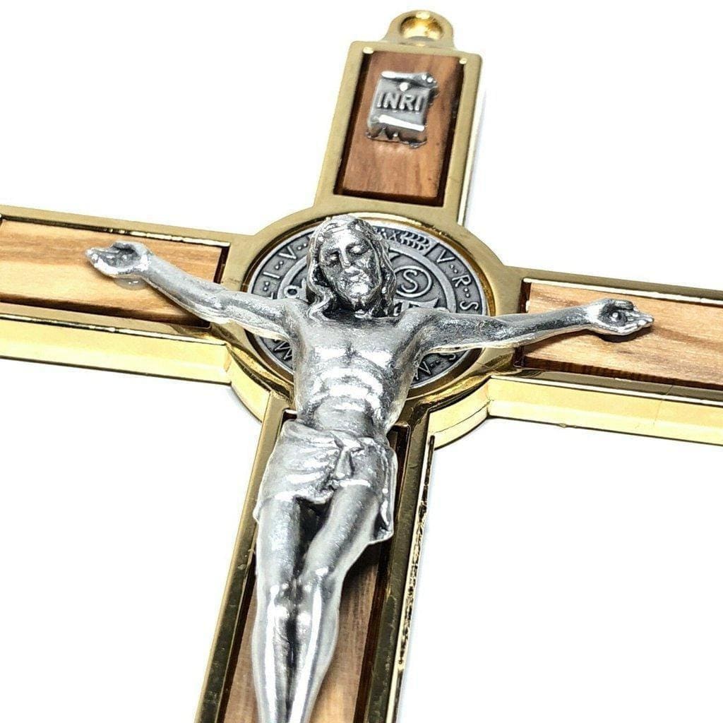 Wood 7.5" St. Benedict Huge Wall Crucifix - Blessed By Pope