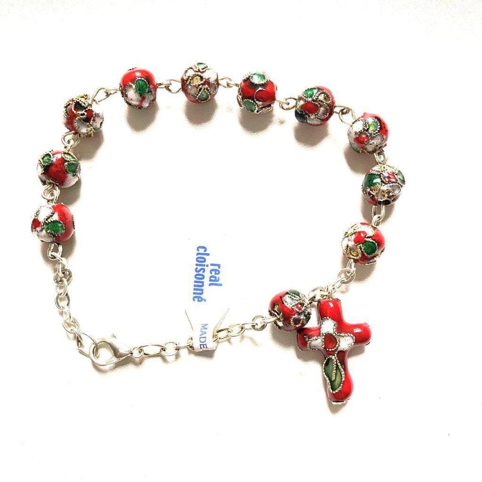 Red Cloisonne Rosary Bracelet Blessed by Pope on Request Etsy