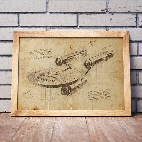Da Vinci Style Sketch Printable Wall Art **Instant Download** USS Starship Enterprise