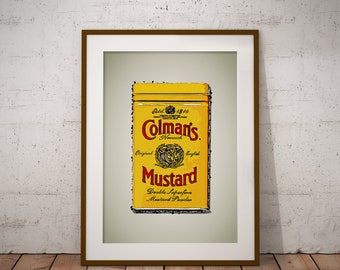 Coleman's mustard tin vector style Giclee Print, Drawing, Vector, Illustration, Art Print