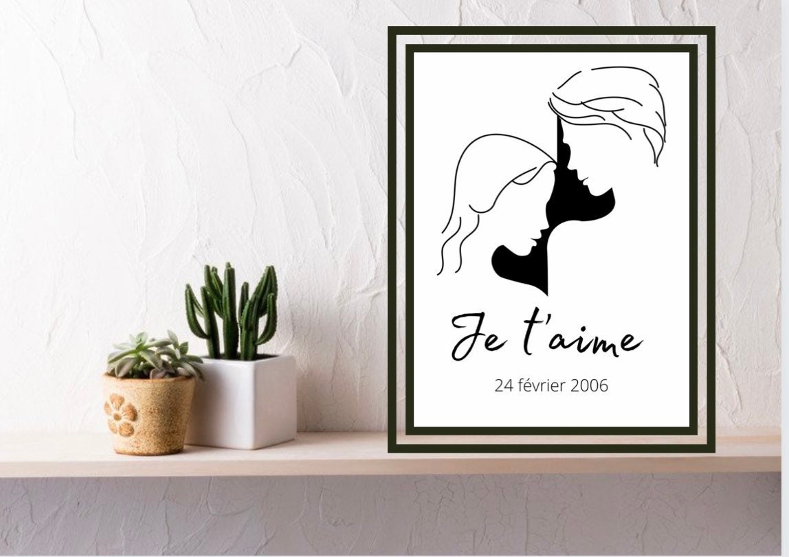 Affiche Amour, Silhouette Je T'aime. Idée St Valentin, Anniversaire de Mariage, Rencontre ..