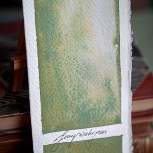 手作り水彩画 SUNNY WINTER GRASS 明るい緑の心地よい職人品質の顔料スケッチ、絵画、自然、粒状化、ヴィンテージ