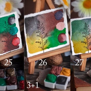 Handmade watercolors TINY SPRINGS 4pc sets, moody, april, yellow red artisan quality pigment sketching, painting, natural, art, illustration