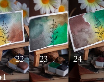 Ensembles de 4 aquarelles faites à la main TINY SPRINGS, moody, avril, ROSE bleu, croquis pigmentés de qualité artisanale, peinture, naturel, art, illustration