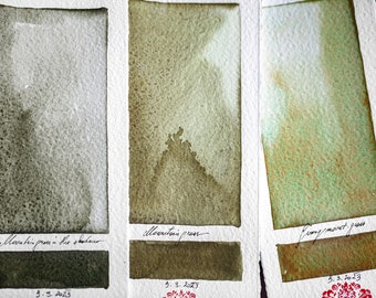 Handmade watercolor MOUNTAIN GRASS - GREEN pleasant brown artisan quality pigment, sketching, paint, natural, vintage, craft, illustration
