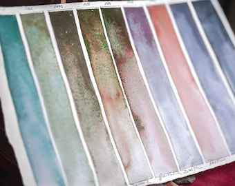 Handmade watercolor MOODY MARCH - GRANULATING red blue green, violet artisan quality pigment, art, sketching, painting, craft, watercolours