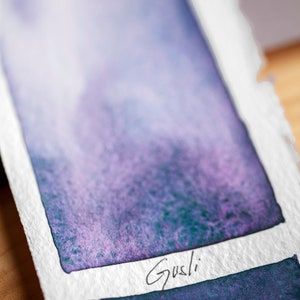 Handgemachtes Aquarell GUSLI grünlich blau rosa lila Handwerker-Qualitätspigment, Kunst, Skizzieren, Malen, Natur, Vintage, Handwerk, Illustration